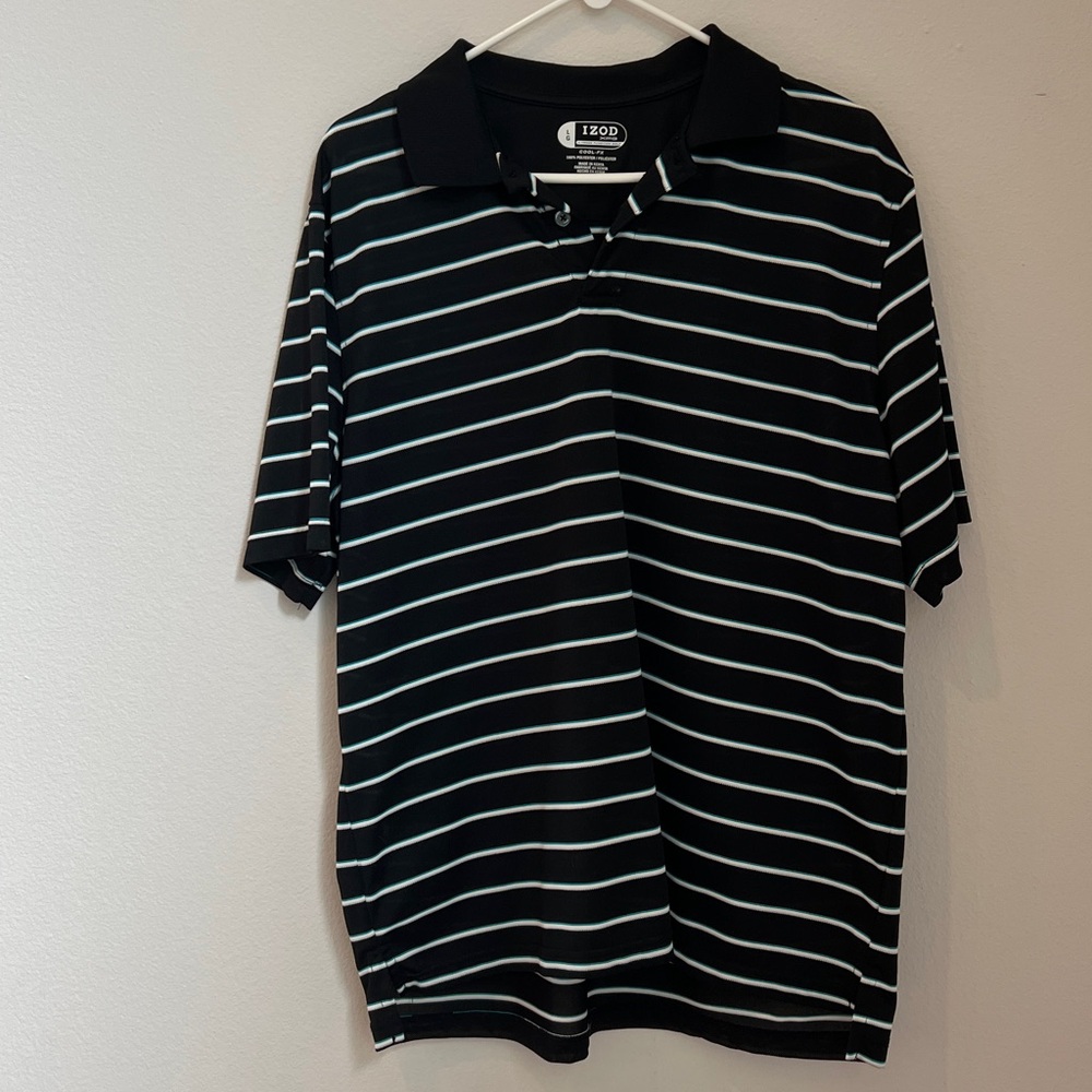 Izod Black Polo with White Stripes